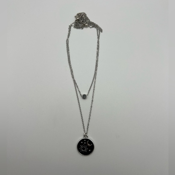 Moon & Sun Delicate Layered Necklace - Trendy Celestial Boho Edgy Necklace - Picture 4 of 12